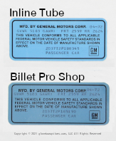 gm general motors car door certification 1970 1971 1972 1973 1974 1975 gm part 3975433 blue door jam chevrolet camaro chevelle malibu corvette impact printer printed filled in reproduction all stacked vertically thumb product image