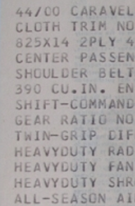 AMC Motors Rambler impact printer printout sample